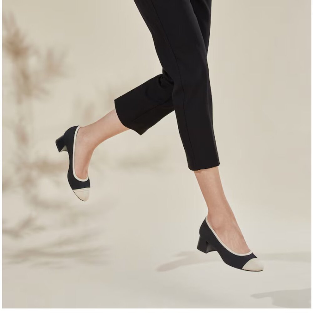 VIVAIA (NWOT) Julie Pro Almond-Toe Chunky Heels, Black/Cream, Size 39 (8 US) - Picture 2 of 11